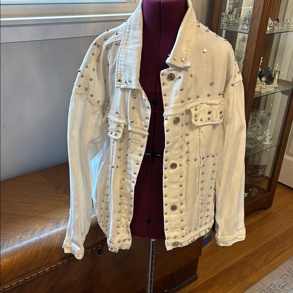 Studded White Denim Jacket